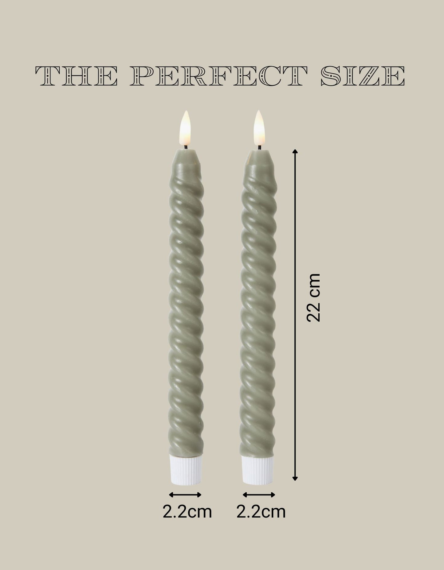 Set of 2 Wax LED Taper Candles with Twist Edge – 22cm Flameless Dinner Candles