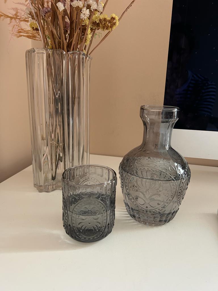 Vintage Glass Carafe with Matching Drinking Glass lid | 750ml Capacity