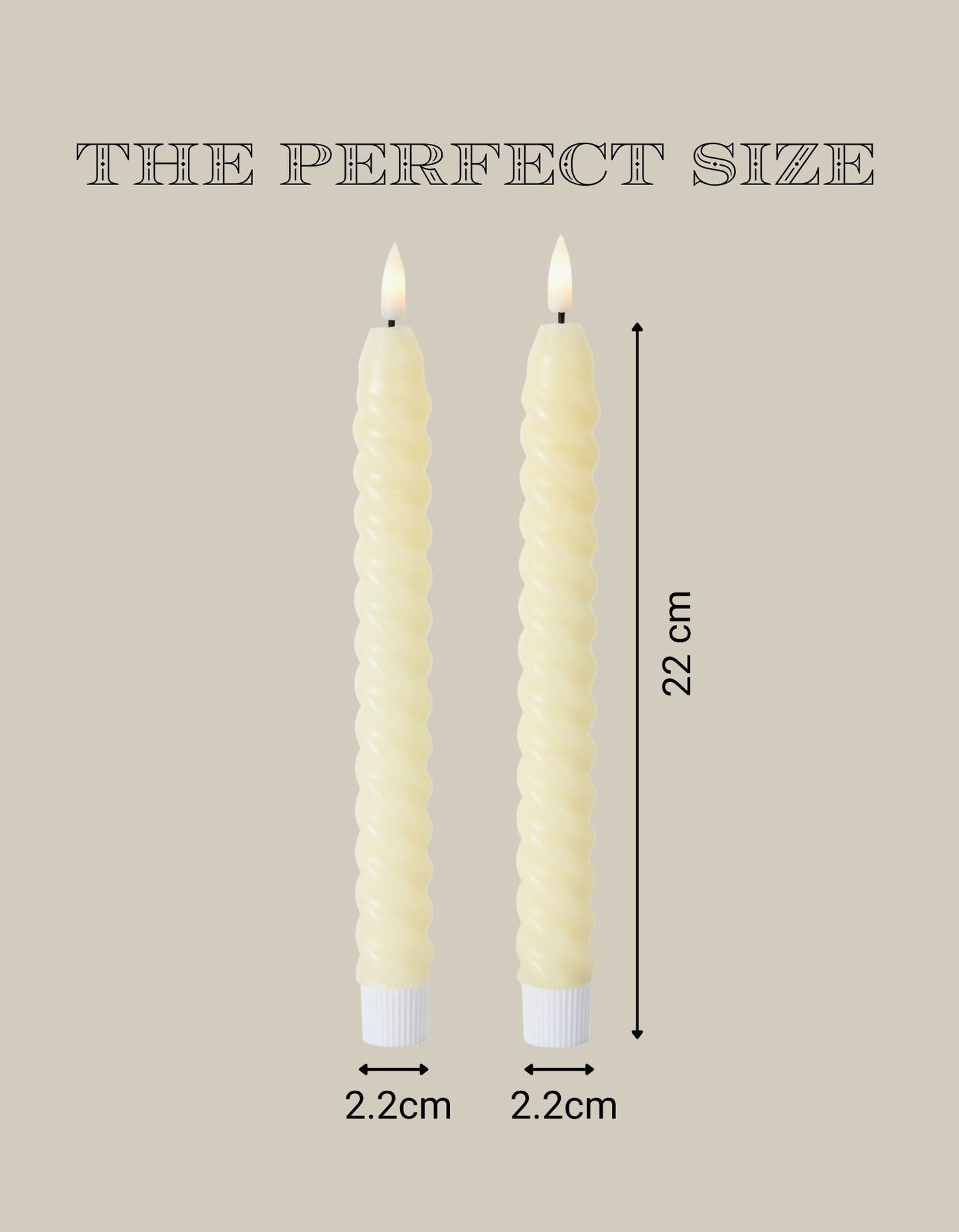 Set of 2 Wax LED Taper Candles with Twist Edge – 22cm Flameless Dinner Candles