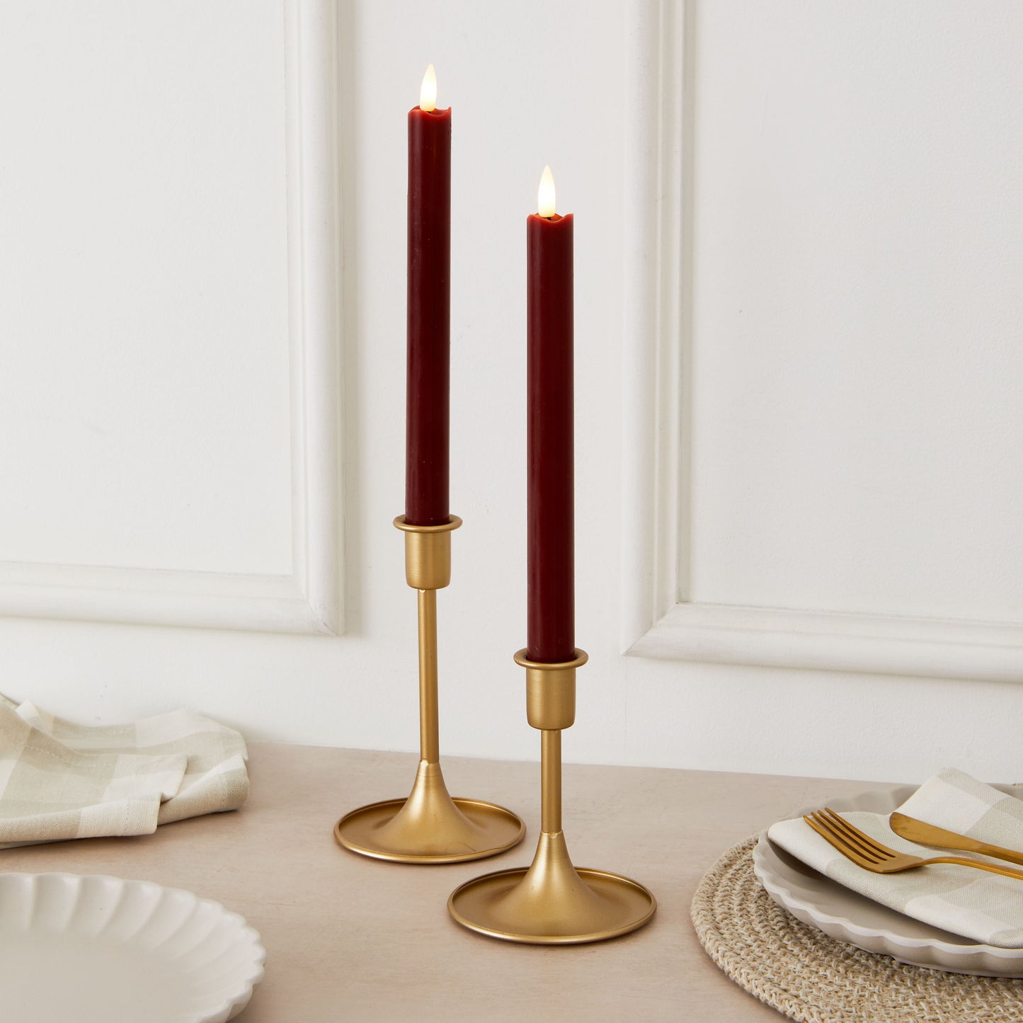 Set of 2 Wax LED Taper Candles – 22cm Flameless Dinner Candles