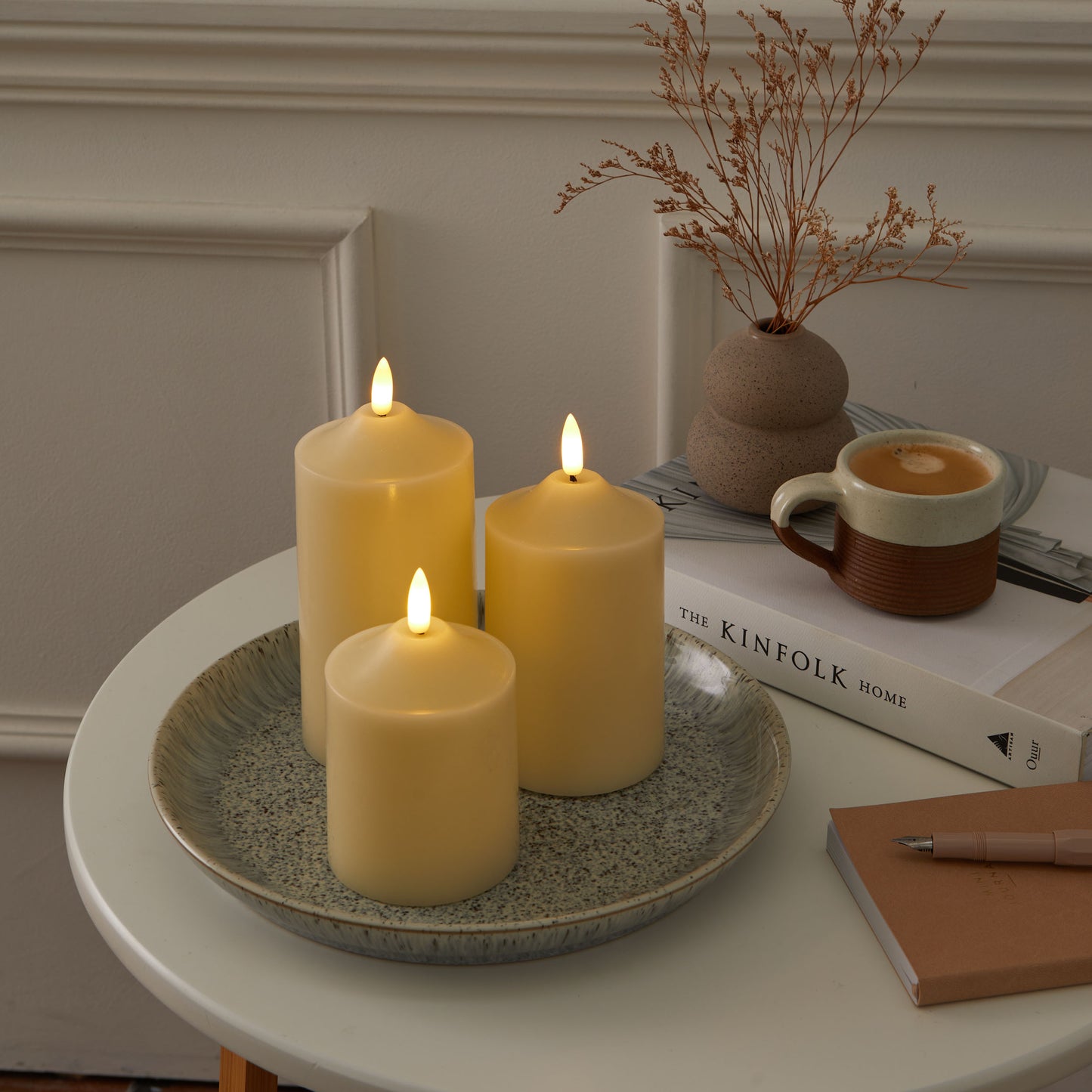 LED Candle Set of 3 – Off White Pillar Candles (10/12.5/15cm)