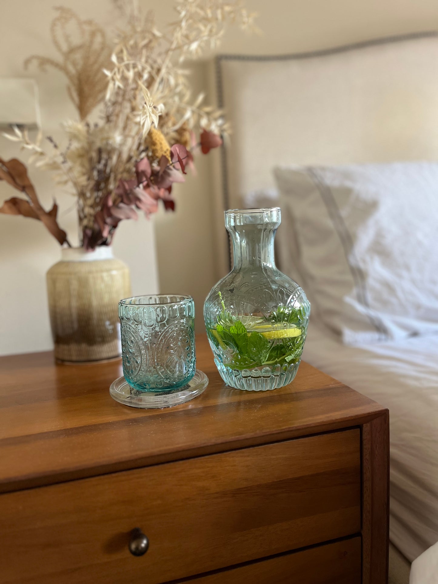 Vintage Glass Carafe with Matching Drinking Glass lid | 750ml Capacity