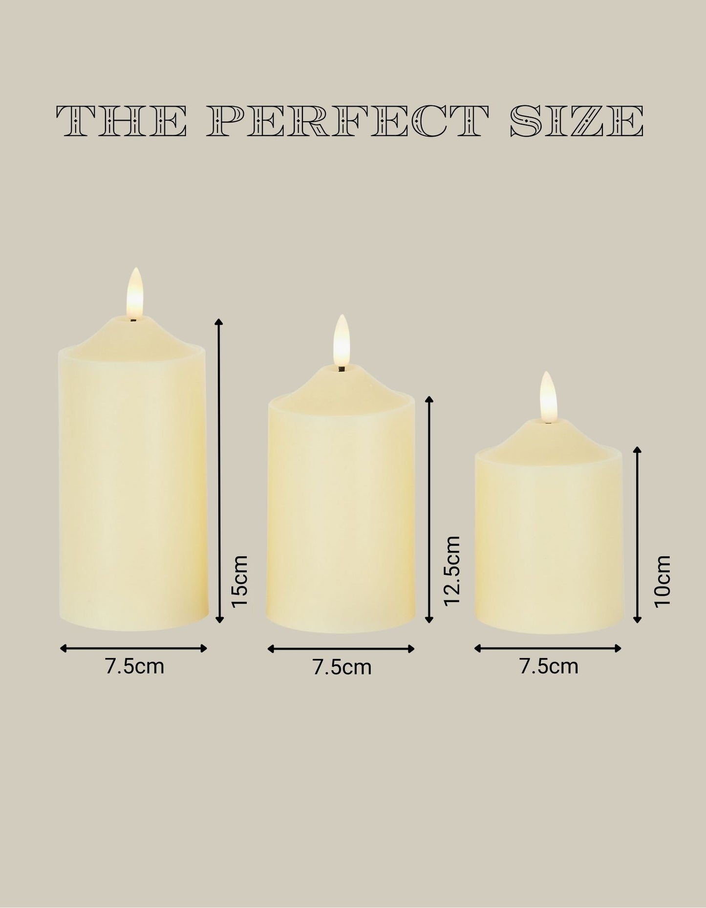 LED Candle Set of 3 – Off White Pillar Candles (10/12.5/15cm)