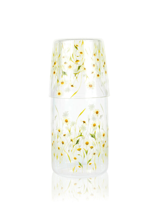 Glass Water Carafe with Tumbler Lid | Decorative Printed Glass