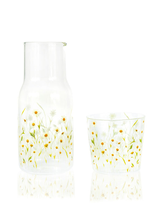 Glass Water Carafe with Tumbler Lid | Decorative Printed Glass