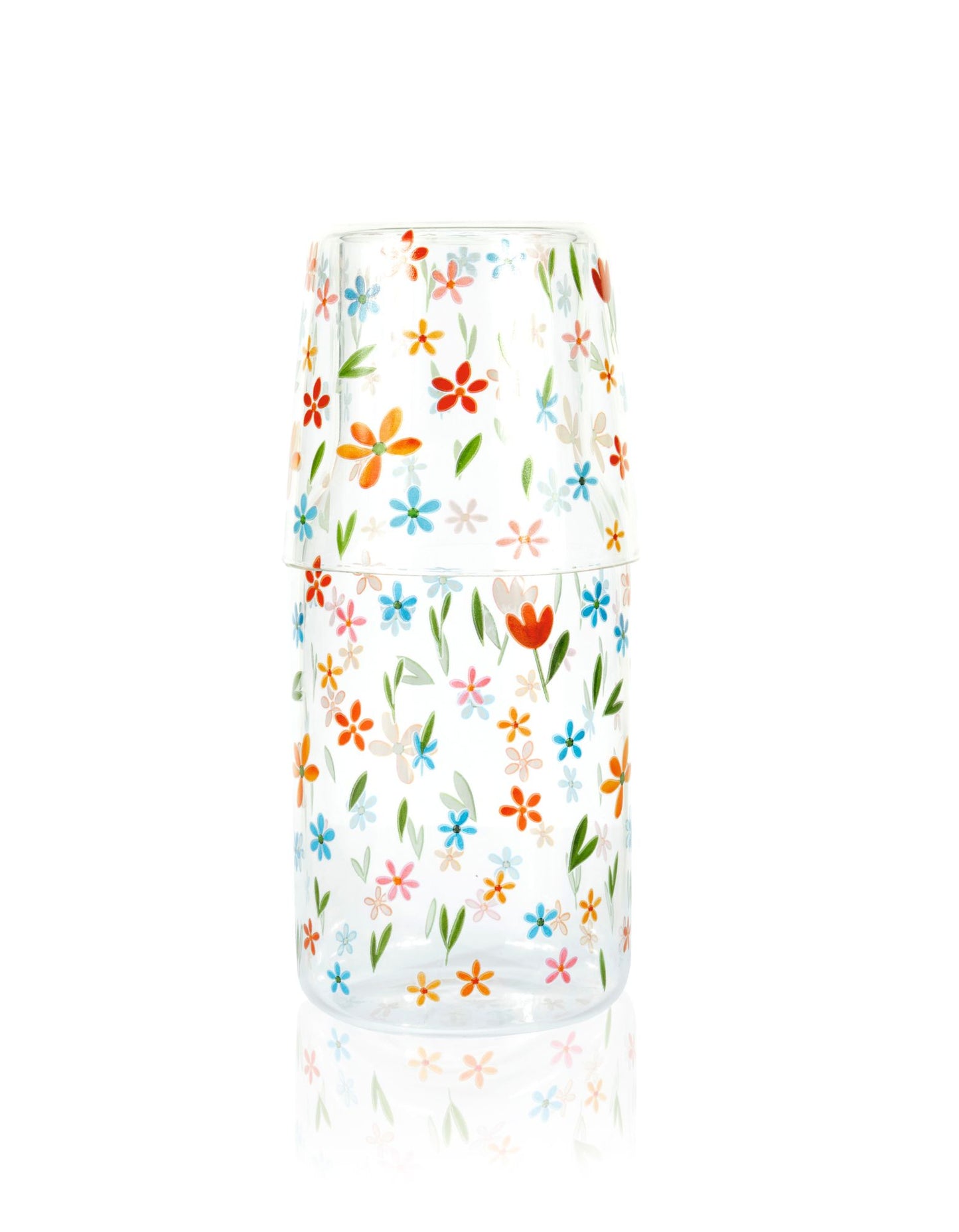 Glass Water Carafe with Tumbler Lid | Decorative Printed Glass