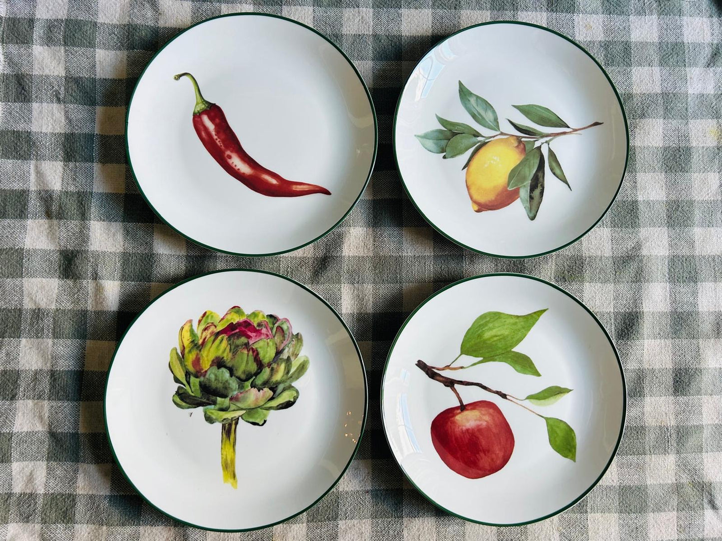 Decorative Side Plates | Set of 4 | New Bone China | 19cm | Fruit & Vegetables design