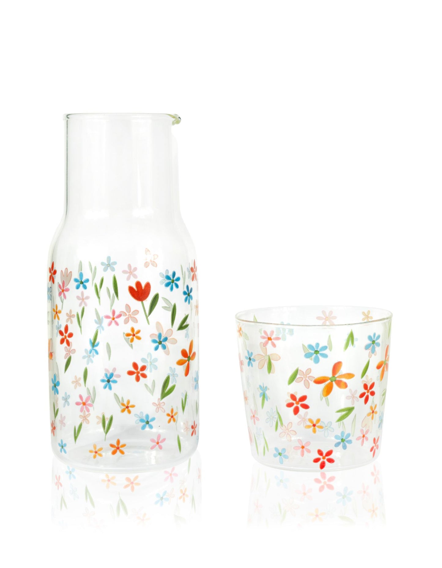 Glass Water Carafe with Tumbler Lid | Decorative Printed Glass