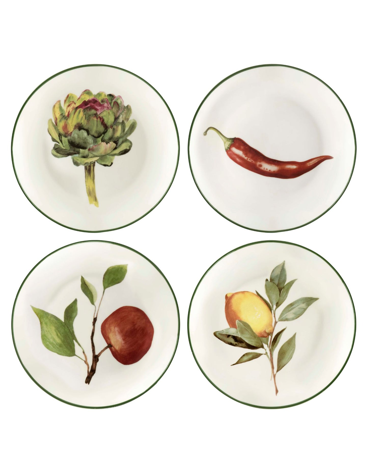 Decorative Side Plates | Set of 4 | New Bone China | 19cm | Fruit & Vegetables design