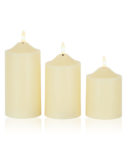 LED Candle Set of 3 – Off White Pillar Candles (10/12.5/15cm)