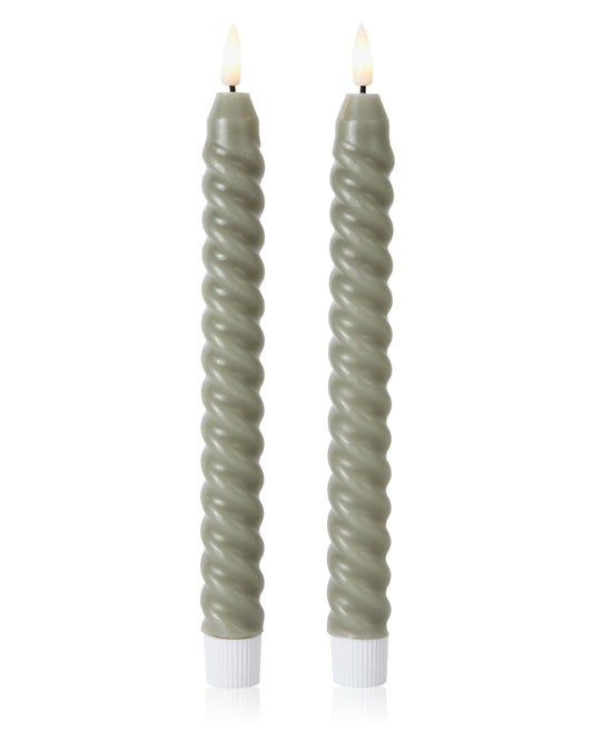 Set of 2 Wax LED Taper Candles with Twist Edge – 22cm Flameless Dinner Candles