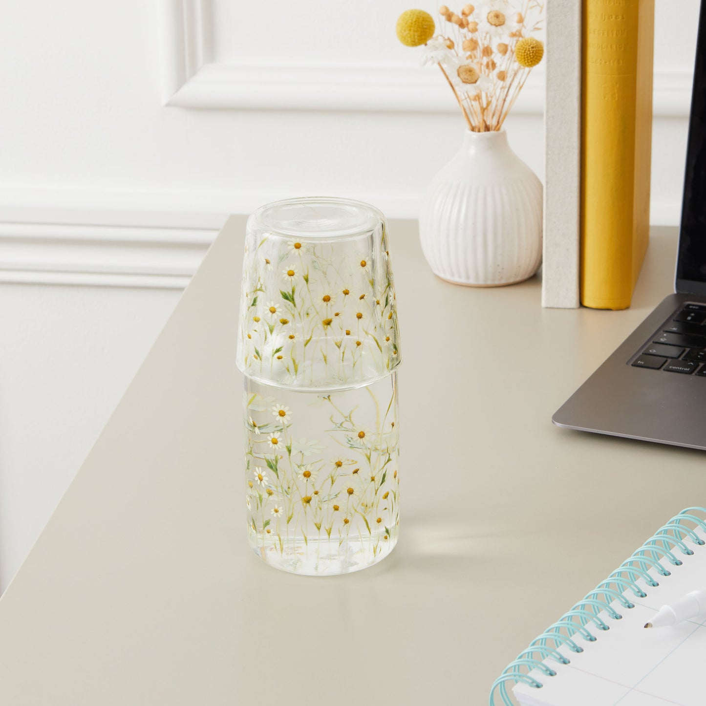 Glass Water Carafe with Tumbler Lid | Decorative Printed Glass