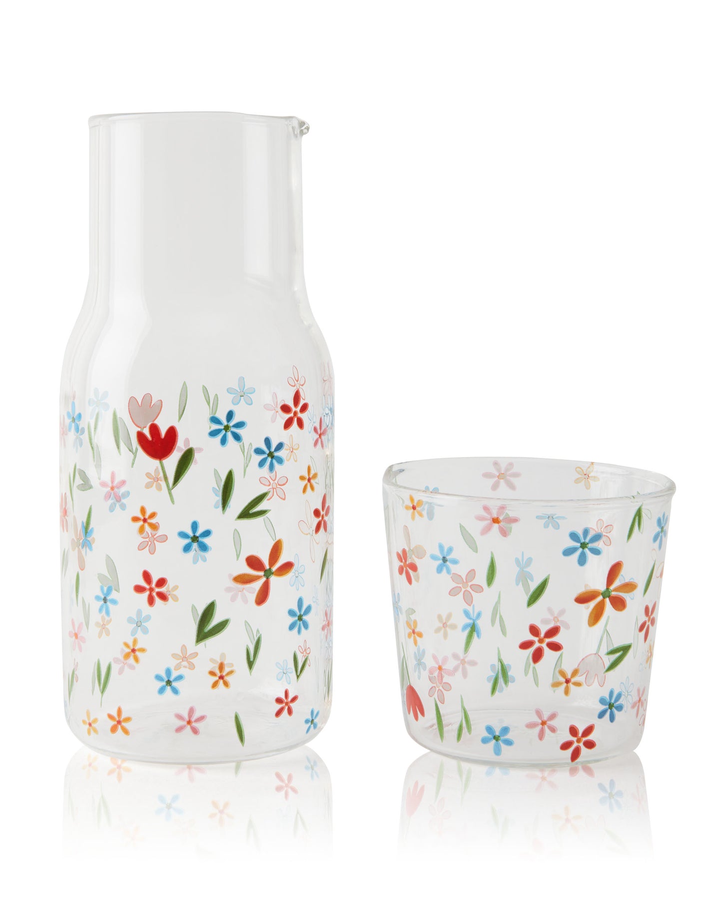Glass Water Carafe with Tumbler Lid | Decorative Printed Glass