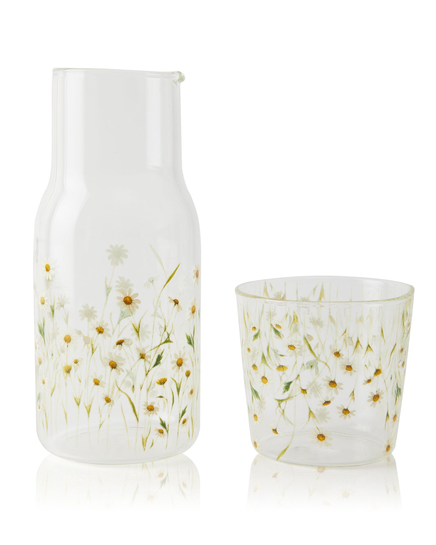 Glass Water Carafe with Tumbler Lid | Decorative Printed Glass