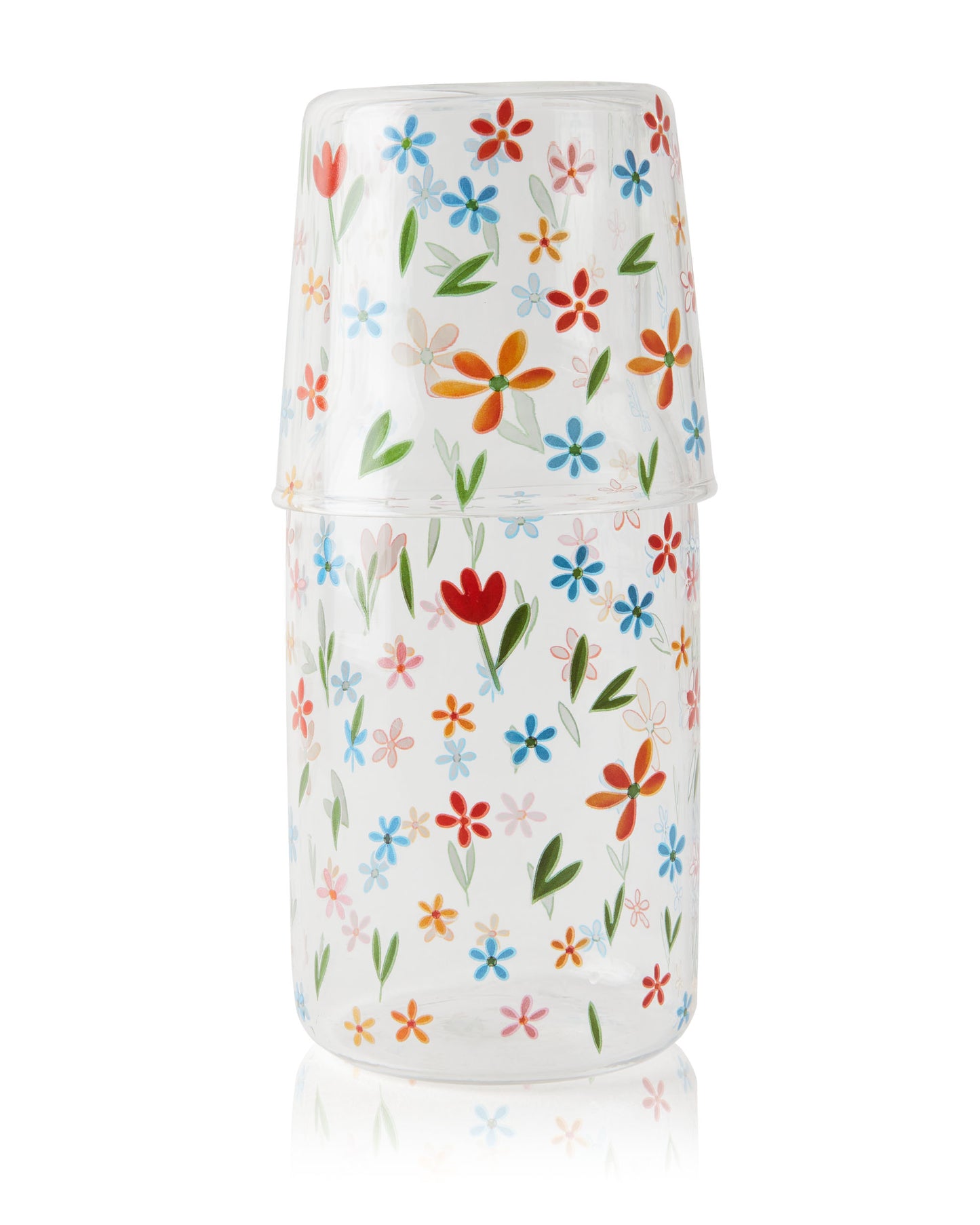 Glass Water Carafe with Tumbler Lid | Decorative Printed Glass