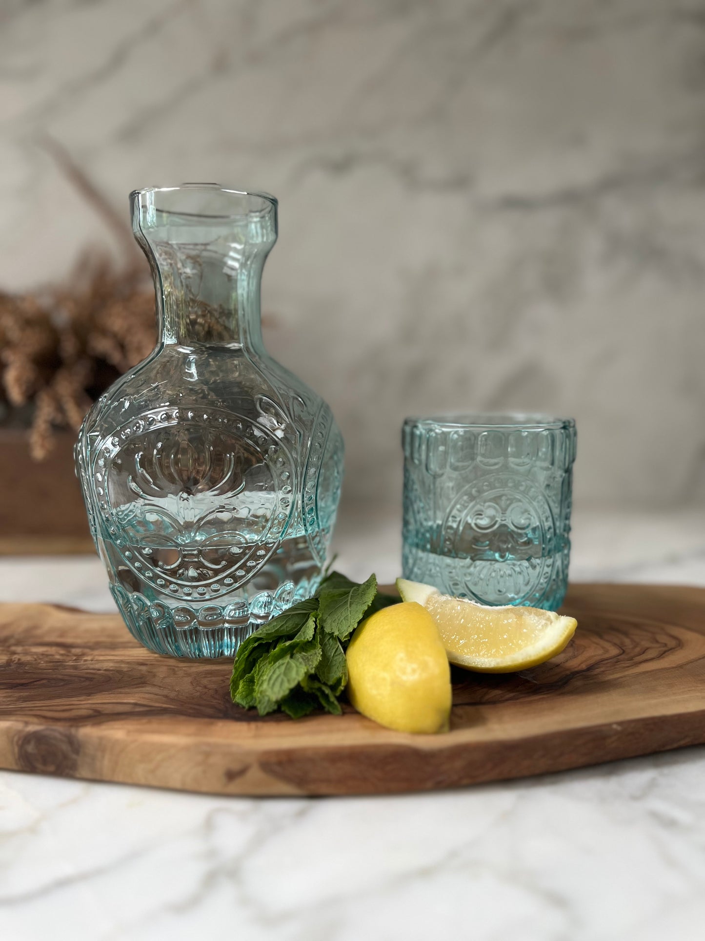 Vintage Glass Carafe with Matching Drinking Glass lid | 750ml Capacity