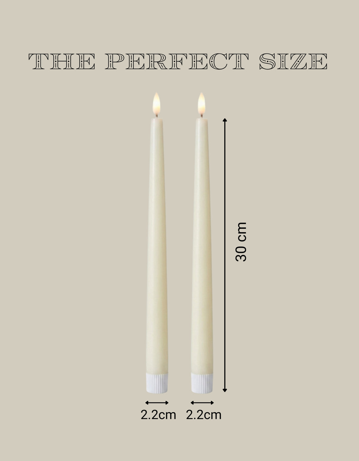 Set of 2 Wax LED Taper Candles – 30cm Flameless Dinner Candles