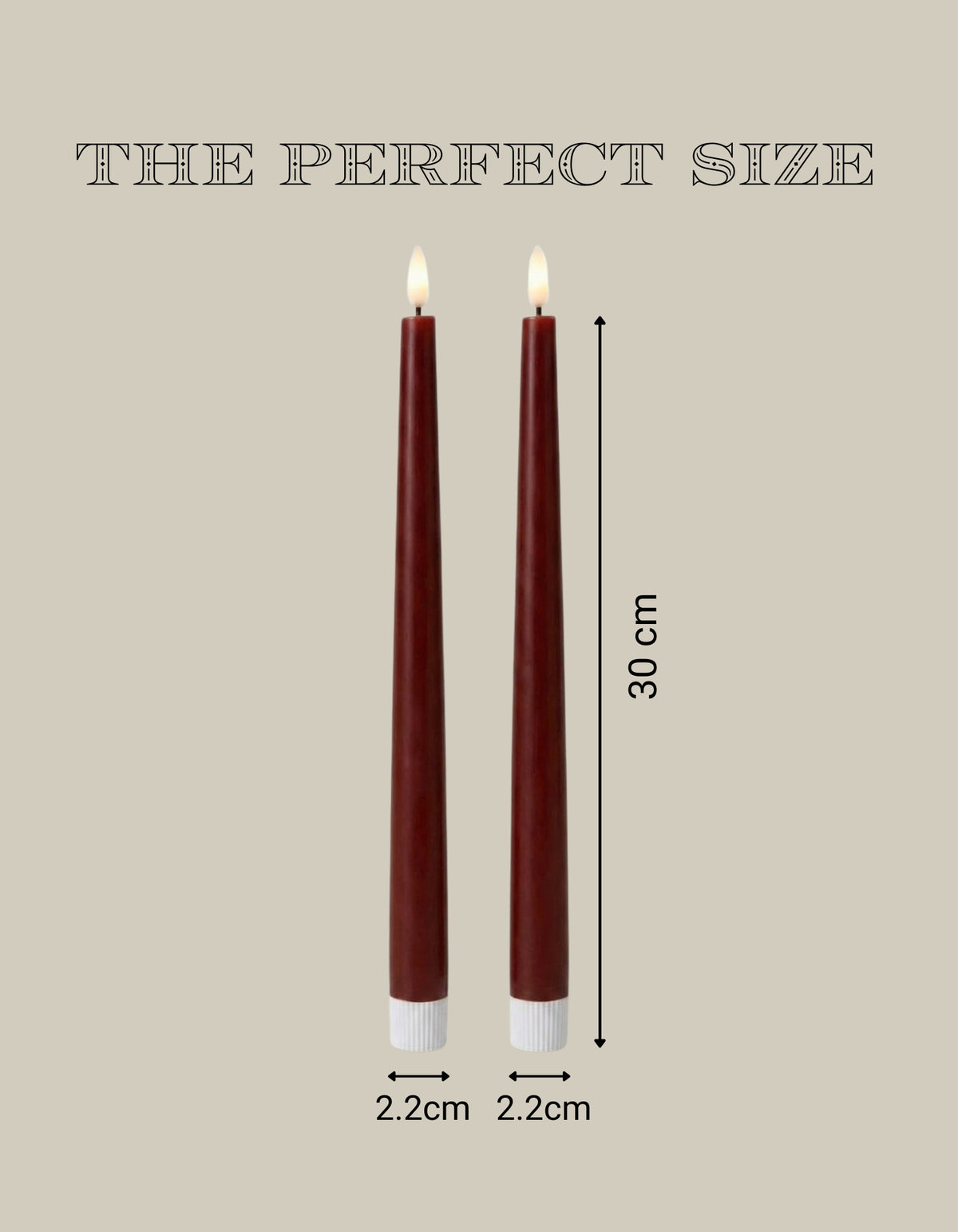 Set of 2 Wax LED Taper Candles – 30cm Flameless Dinner Candles