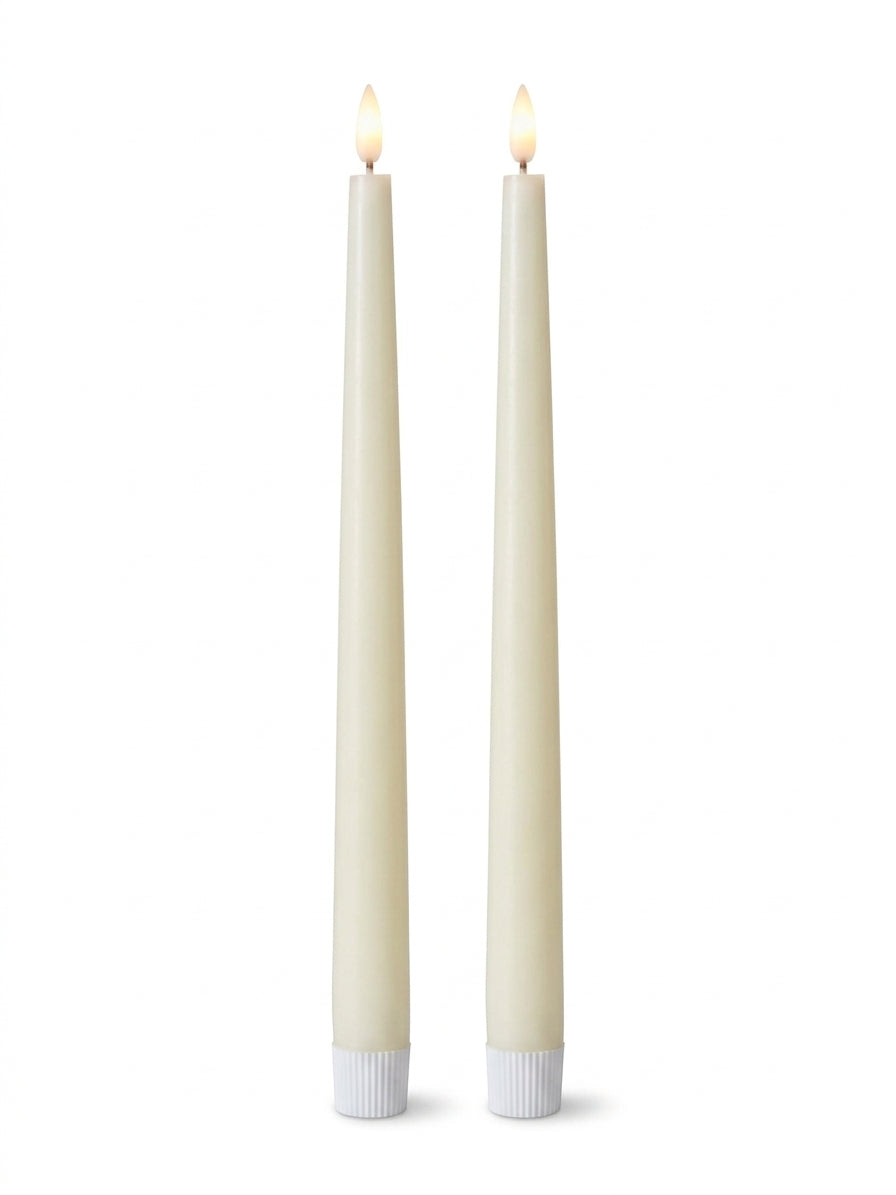 Set of 2 Wax LED Taper Candles – 30cm Flameless Dinner Candles