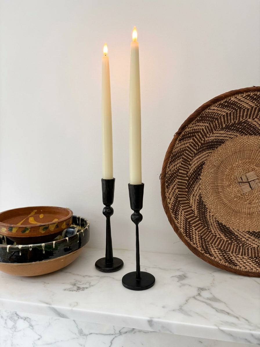 Set of 2 Wax LED Taper Candles – 30cm Flameless Dinner Candles