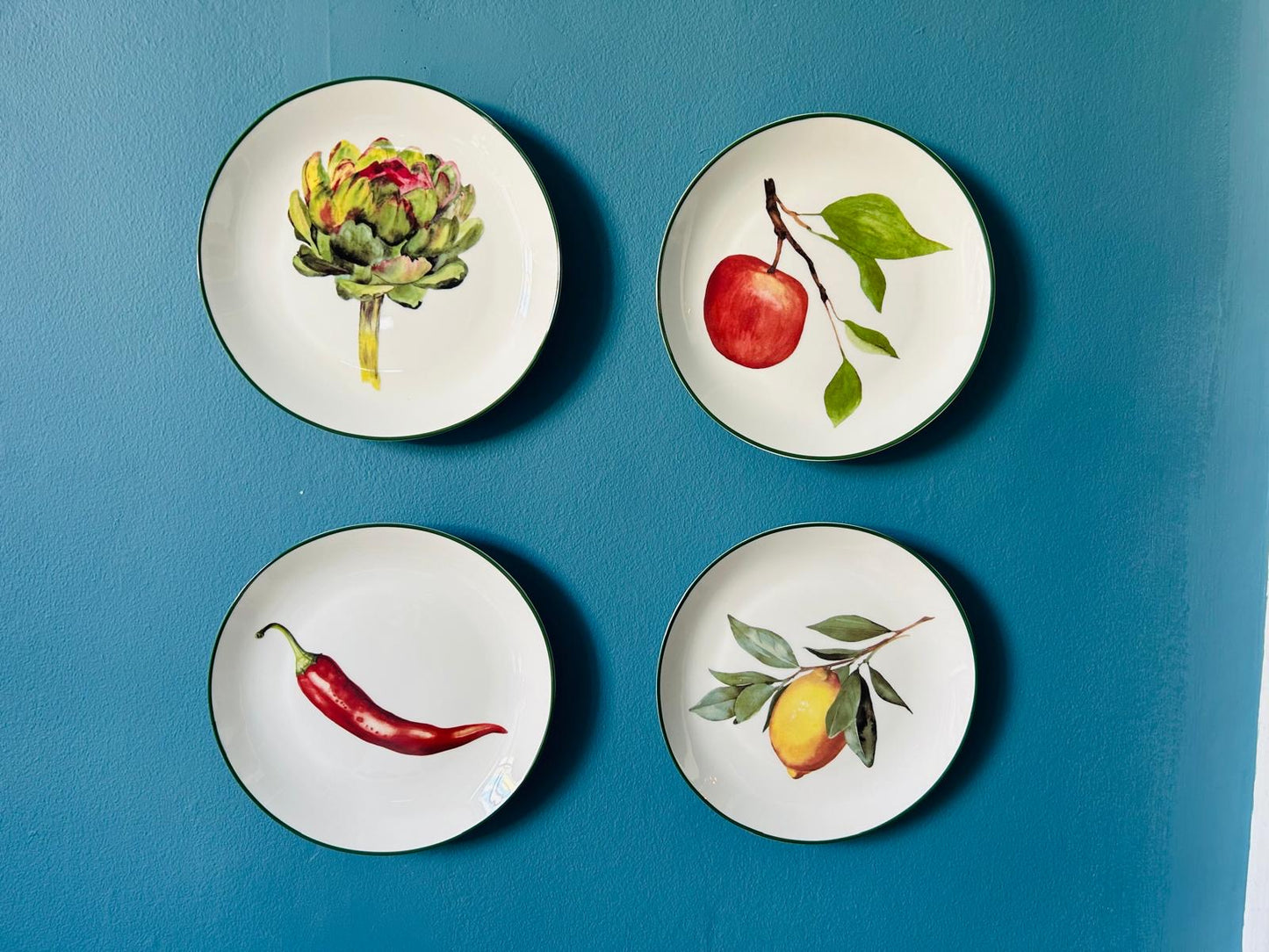 Decorative Side Plates | Set of 4 | New Bone China | 19cm | Fruit & Vegetables design